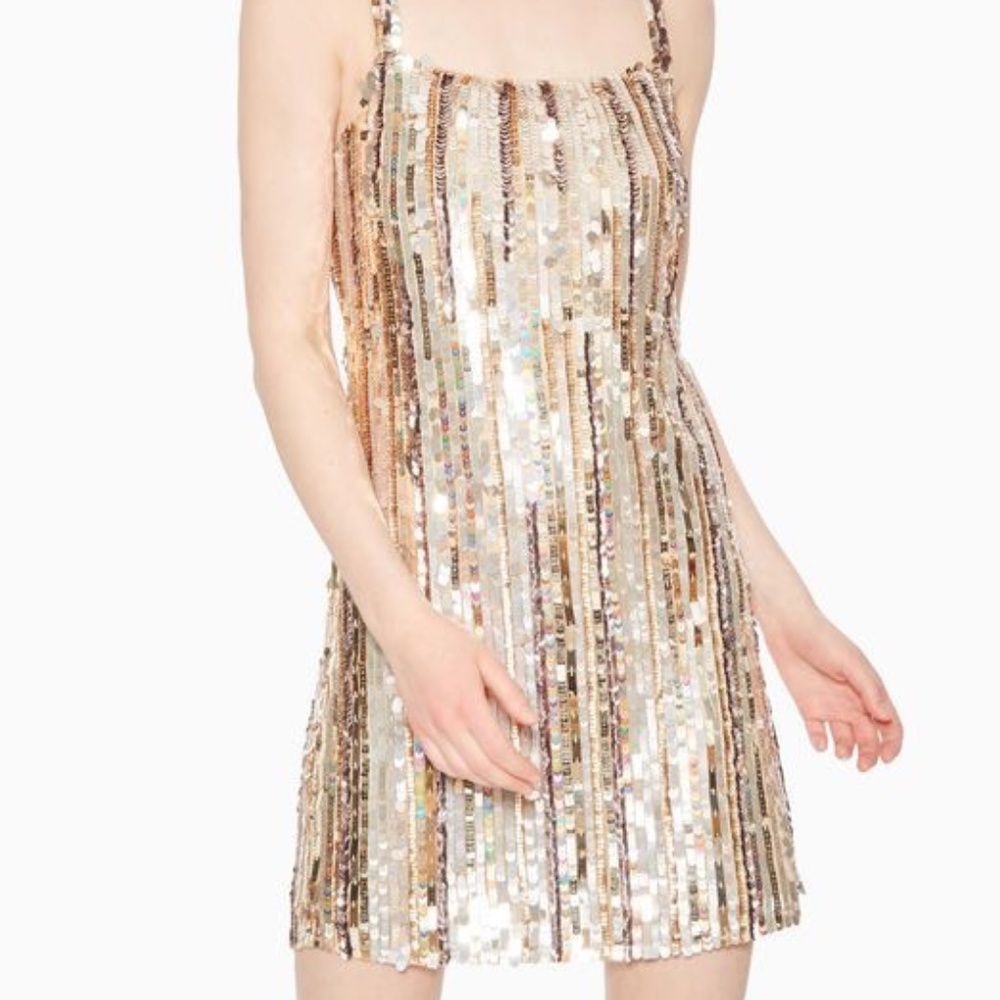 NWT Parker Champagne Sequins Mini Dress, 8